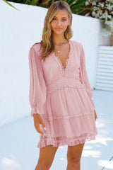 Swiss Dot Frill V-Neck Mini Dress Blush Pink cf49da98-dd14-4893-b4db-dfb2b54863b1-Max Glownestbest
