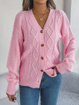 Cable-Knit Long Sleeve Cardigan Blush Pink cfc3d558-0924-4081-b408-86d2b7c0a885-Max Glownestbest