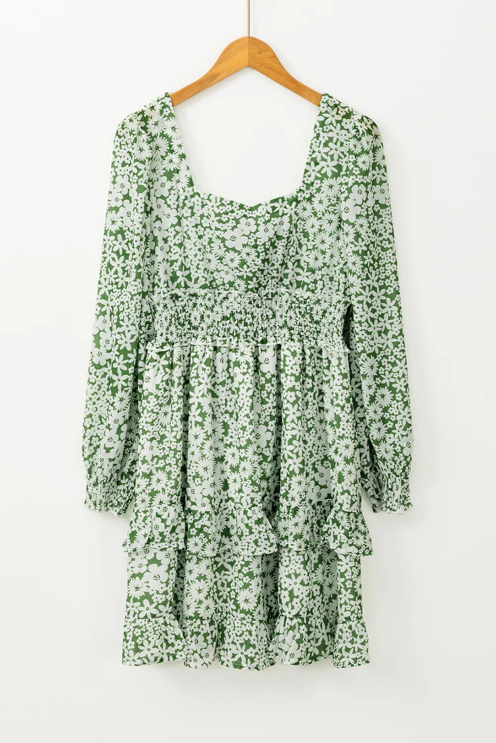 Ruffle Hem Floral Square Neck Long Sleeve Dress d052ece6-62be-4c15-8847-925827b4b0be-Max Glownestbest