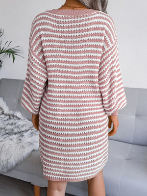 Striped V-Neck Long Sleeve Mini Sweater Dress d0fff43c-ae1f-489d-82fb-f32057bc0520-Max Glownestbest