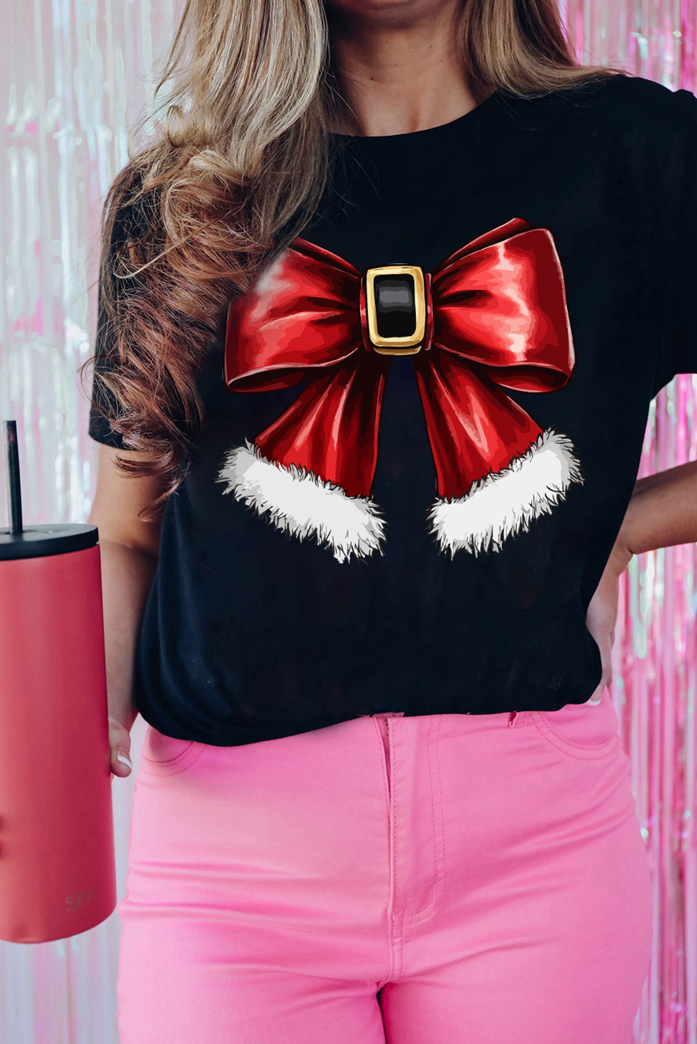 Glownestbest ® | Black Christmas Bowknot Graphic Crewneck T Shirt d1a0e52af71d1406 Glownestbest