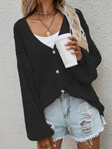 Glownestbest® | Openwork Button Front Cardigan Black d1a6ac4dfe1646f6979c37f400887c3a-Max Glownestbest
