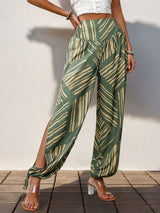 Perfee Smocked Slit Printed High Waist Pants Moss d1b361f8-6c8f-4750-8bd9-53a7412ea17c-Max Trendsi