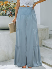 Smocked High Waist Pants Light Blue d1d58d41-f082-492b-bc7c-1ea5a4cdd783-Max Trendsi