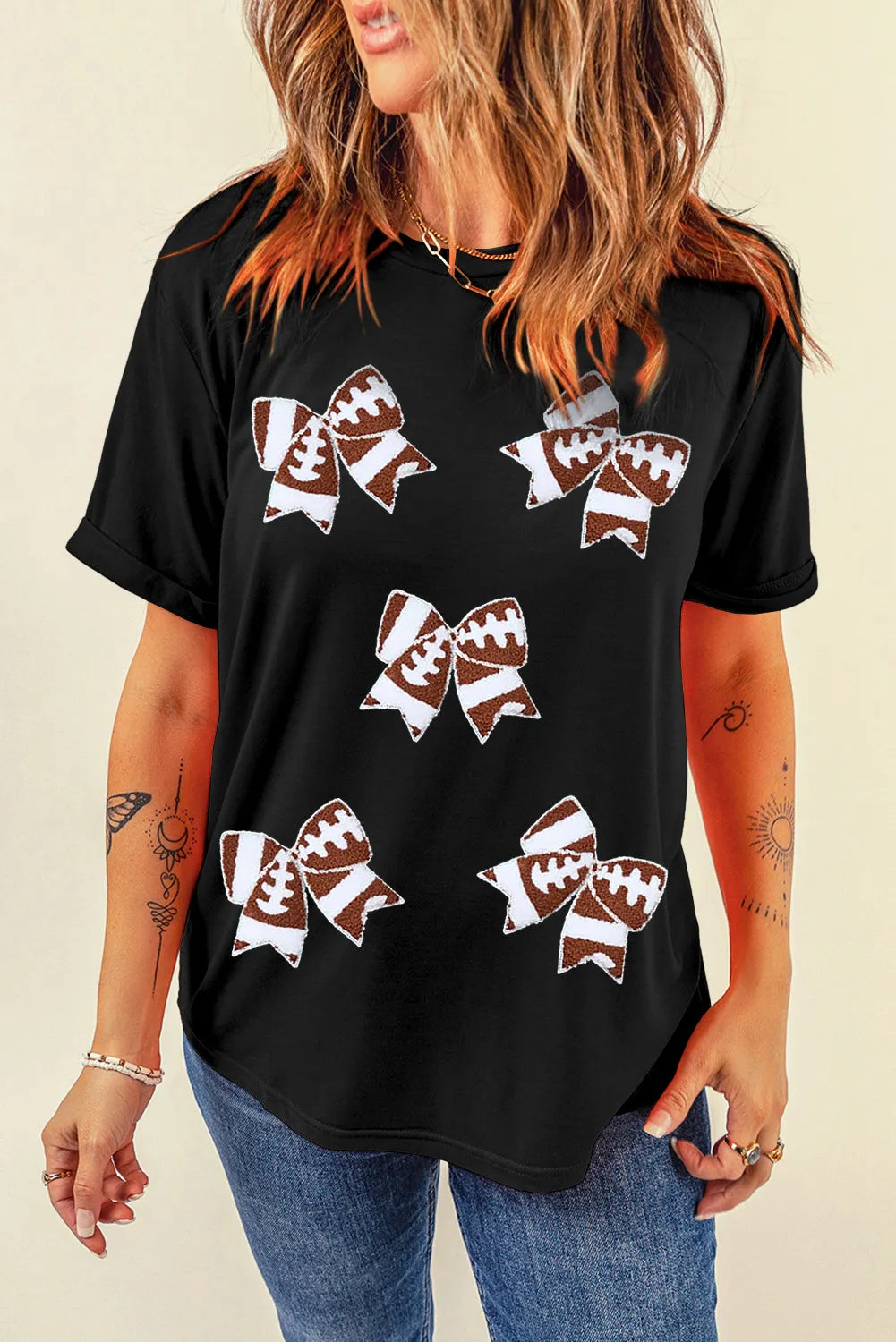 Glownestbest ® | Bow Round Neck Short Sleeve T-Shirt Black d3129ee2-2704-47a7-81c3-e3d3b99f5351-Max Glownestbest