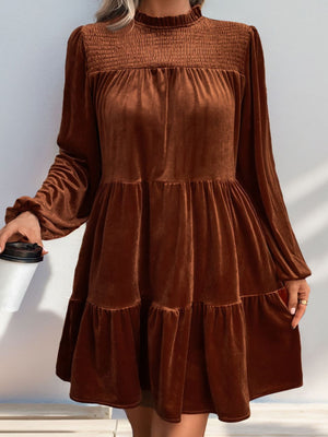 Perfee Tiered Ruched Mock Neck Long Sleeve Dress d31c3975-8900-49a2-bcad-9cdeebba4fa7-Max Glownestbest