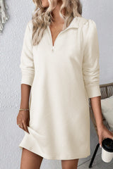 Double Take Textured Quarter Zip Long Sleeve Dress Cream d31df4e0-8815-4733-b021-6d5effbc8a9a-Max Glownestbest