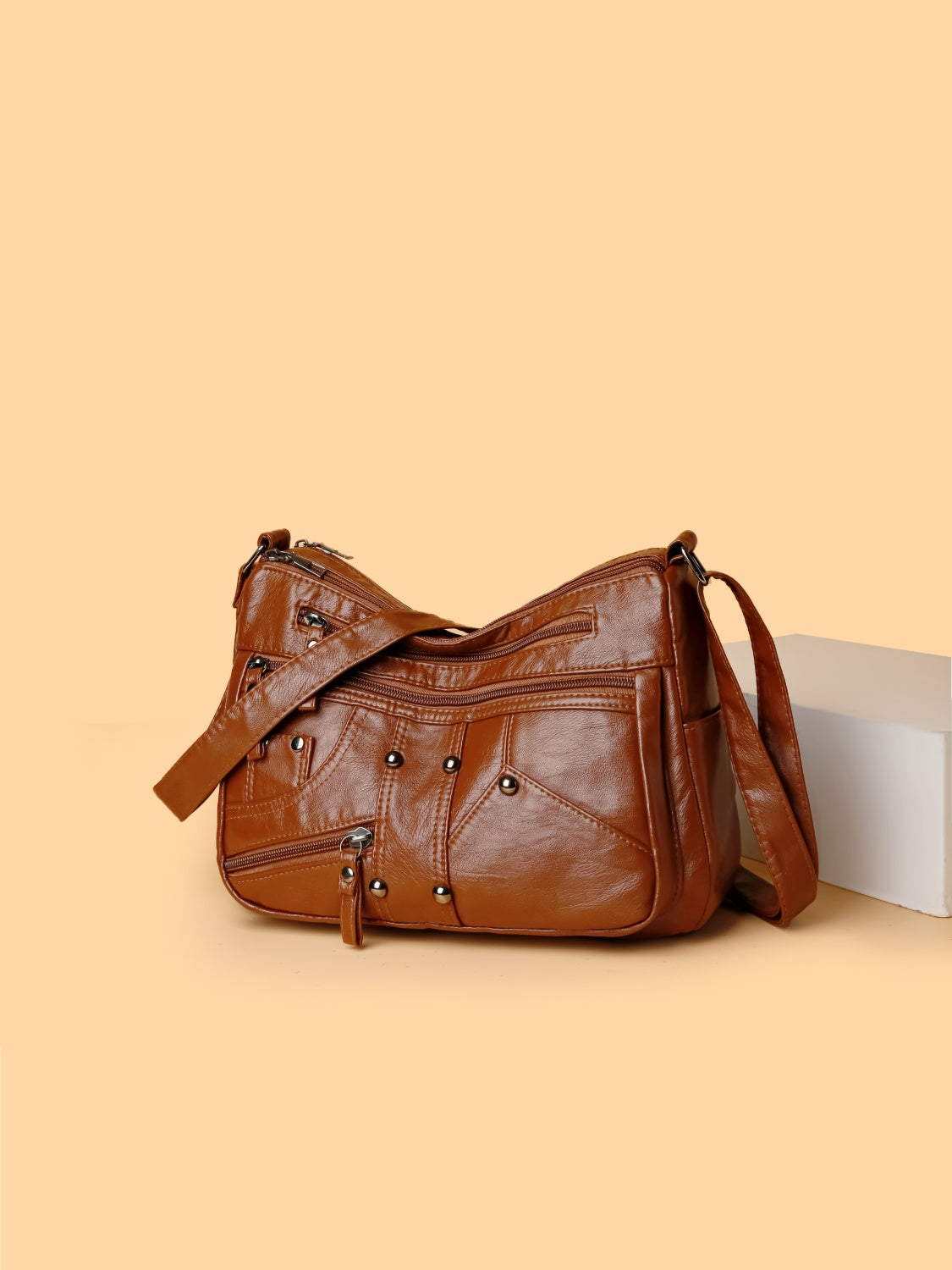PU Leather Adjustable Strap Shoulder Bag Brown One Size d3257ac2-8353-4e3c-8a6c-e9171b87aa84-Max Trendsi
