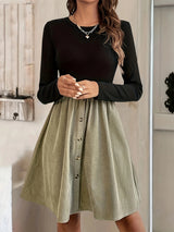 Contrast Round Neck Long Sleeve Dress Black d33b8cff-70d8-414d-acf0-61d34e1e961a-Max Trendsi