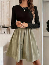 Contrast Round Neck Long Sleeve Dress Black d33b8cff-70d8-414d-acf0-61d34e1e961a-Max Trendsi