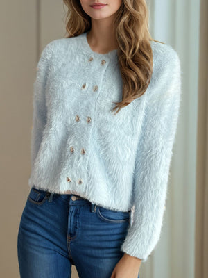 Heart Button Round Neck Cardigan d33c1ed6-0c7a-4702-8dd5-3ceb9d9ca614-Max Glownestbest