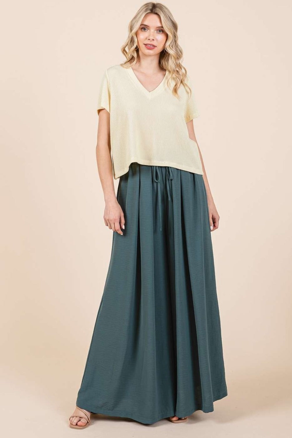 Mittoshop Pleated Wide Leg Pants Hunter Green d34b5541-d931-4dd8-9995-b84477d8d877-Max Trendsi