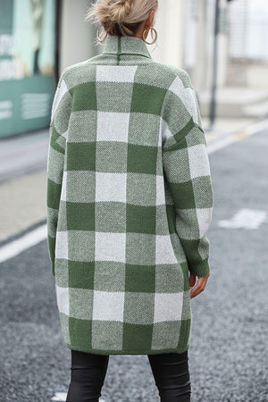 Glownestbest® | Plaid Dropped Shoulder Cardigan with Pocket d353f51822014f549bdc787c9f16cc20-Max Glownestbest