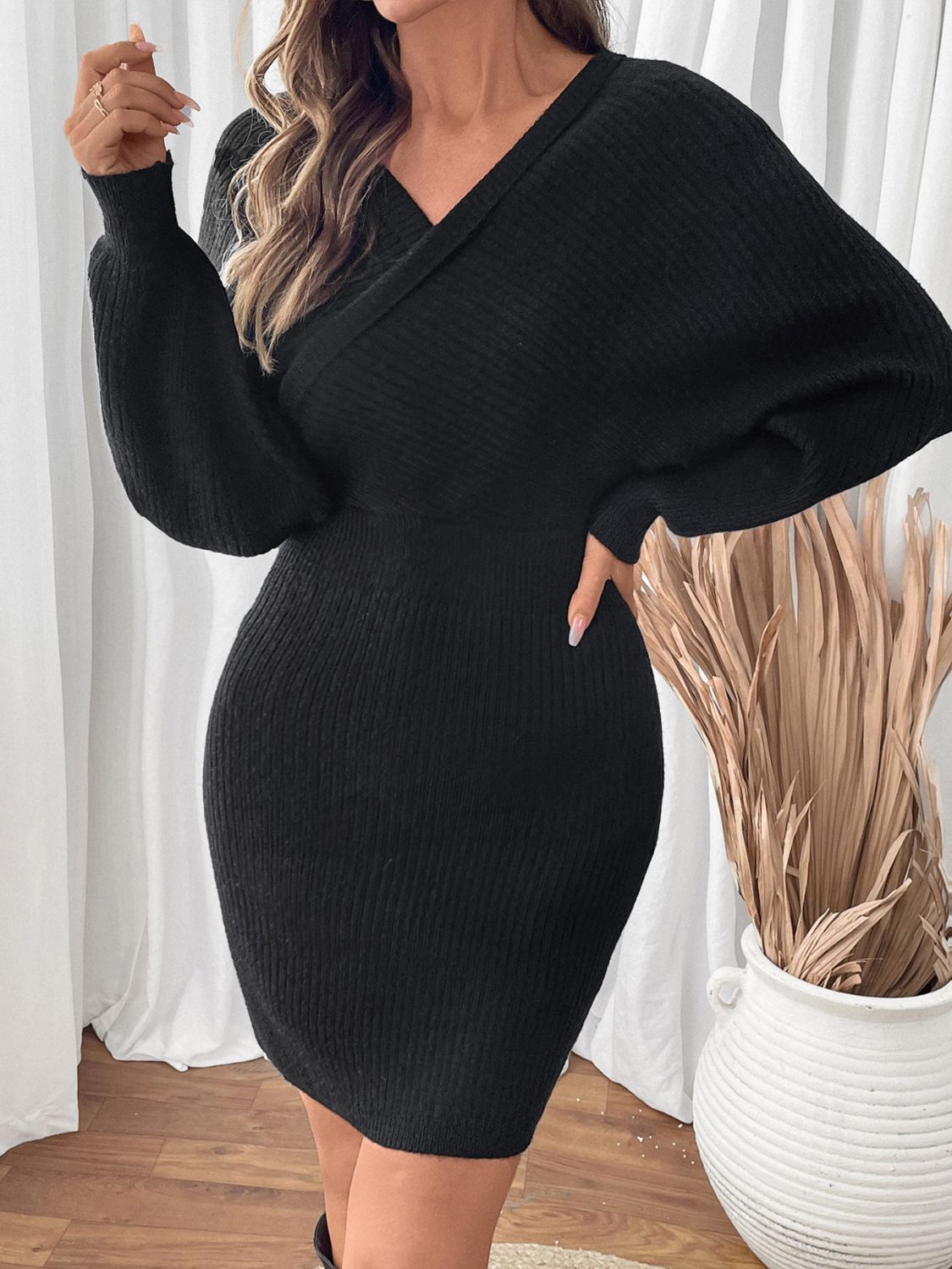 Perfee Surplice Long Sleeve Sweater Dress d3ca8def-e6ed-473b-b6e0-9a6f907a9237-Max Glownestbest