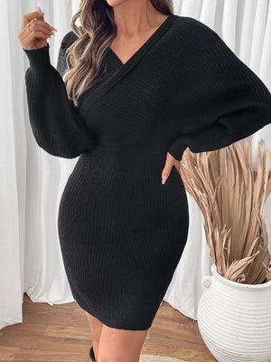 Perfee Surplice Long Sleeve Sweater Dress d3ca8def-e6ed-473b-b6e0-9a6f907a9237-Max Glownestbest