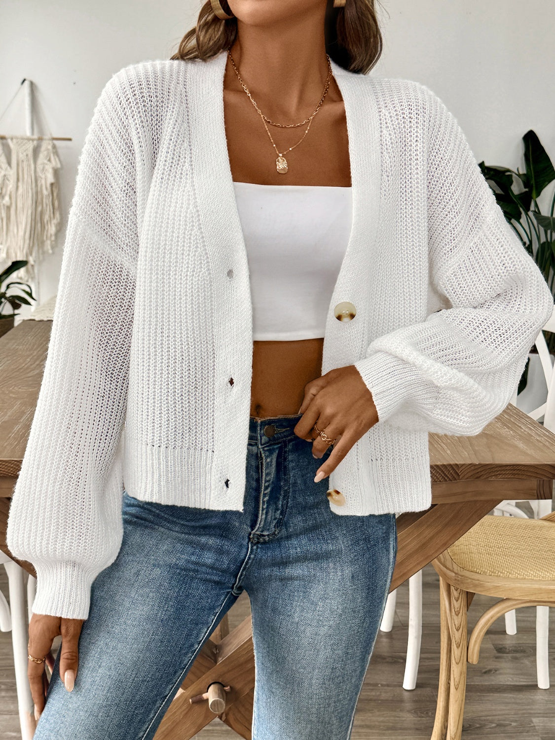 Glownestbest® | V-Neck Button Up Long Sleeve Cardigan White d3d3d10a-aa2f-4621-a820-c7d005f9088b-Max Glownestbest