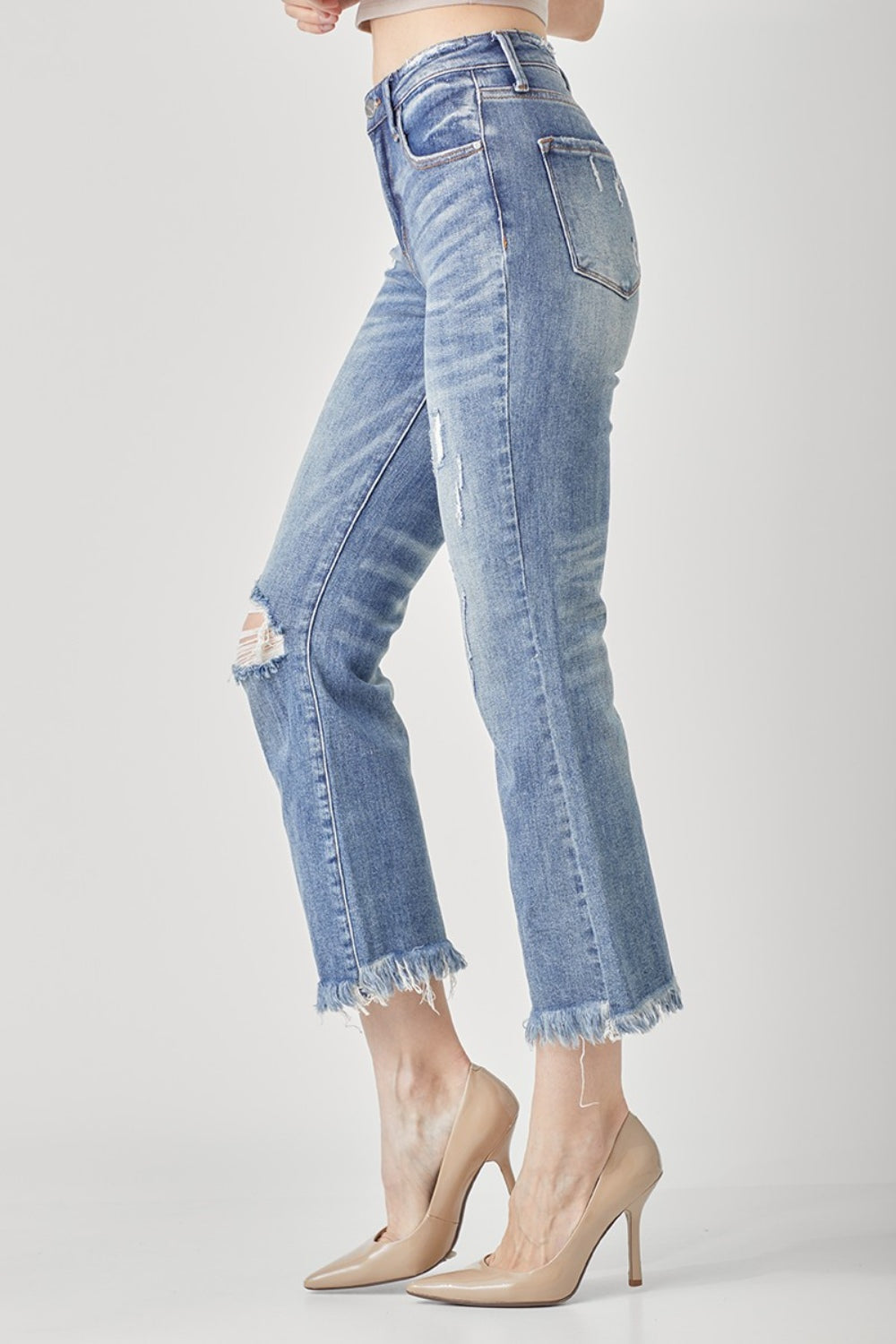RISEN High Waist Distressed Cropped Bootcut Jeans d3d8fab9-0741-4212-9155-3366c2b1dfcf-Max Trendsi