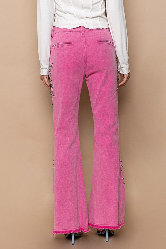 POL Raw Hem Embroidered Flare Pants d4023fb2-c8cf-4097-b404-c35b77c81308-Max Trendsi