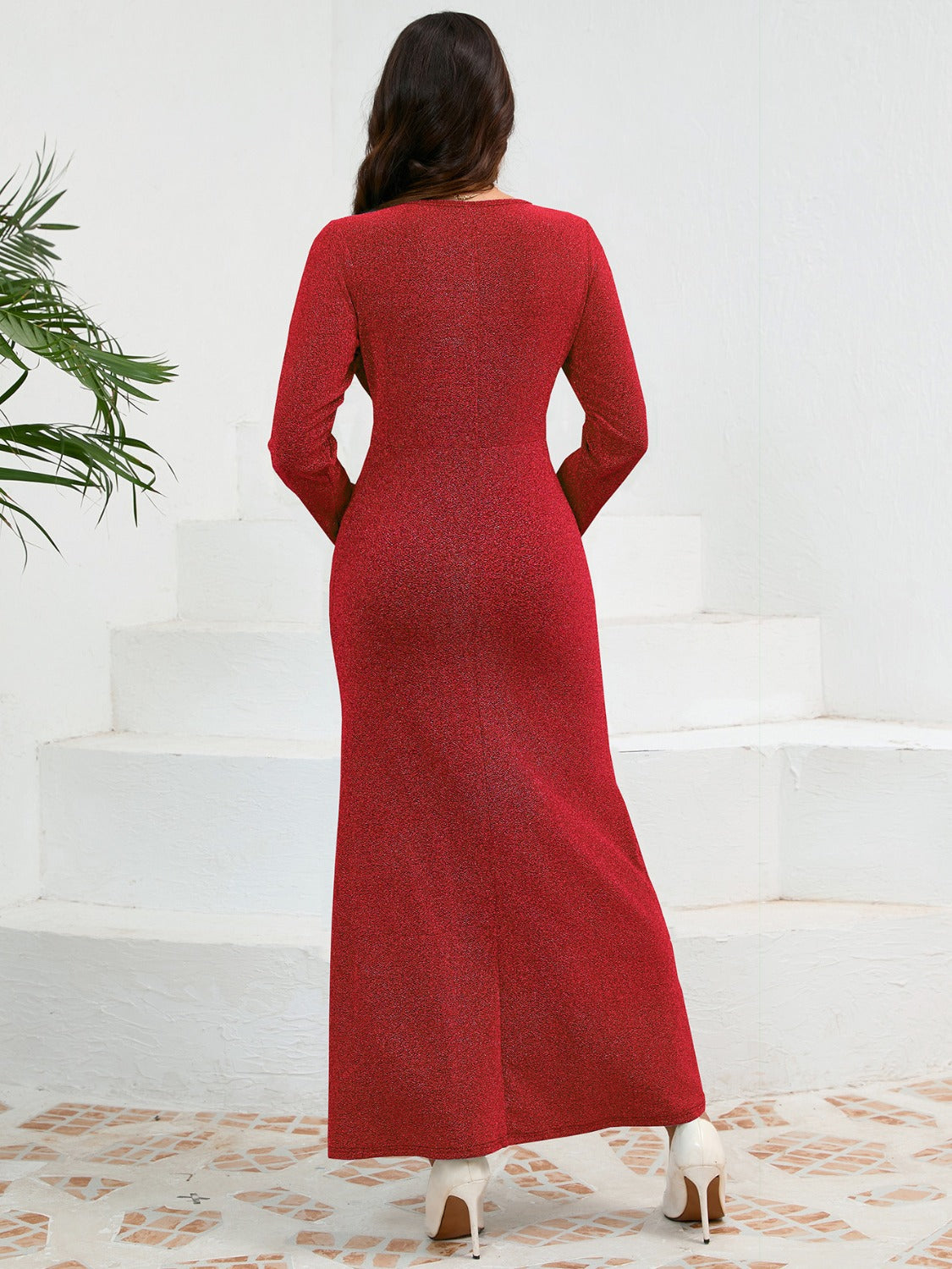 Ruched Round Neck Long Sleeve Dress d40384dd-6d40-41dc-bd05-7726c7cf61fd-Max Glownestbest