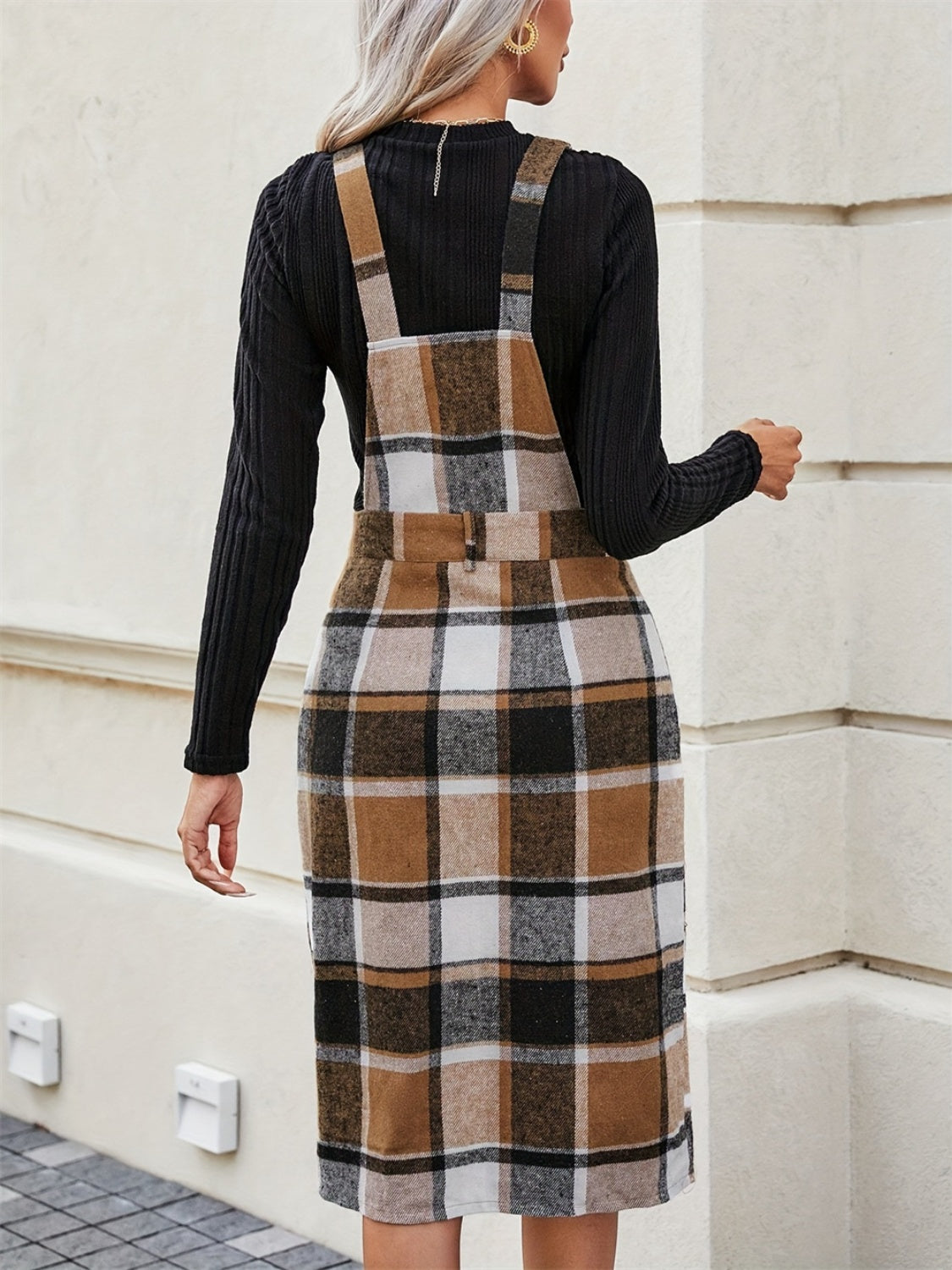 Slit Plaid Wide Strap Overall Dress d44099ce-5fd8-42fe-b345-540d7957fa91-Max Glownestbest