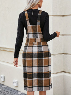 Slit Plaid Wide Strap Overall Dress d44099ce-5fd8-42fe-b345-540d7957fa91-Max Glownestbest