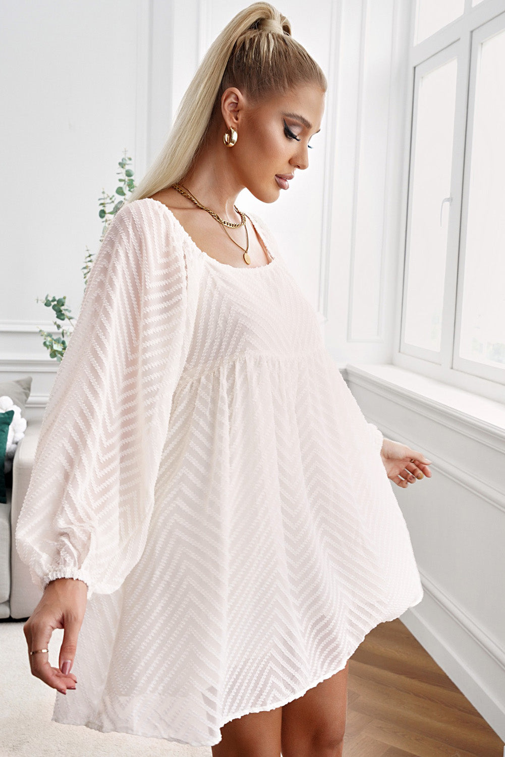 Textured Square Neck Mini Dress d453c461e36c40a98956a7b6e4a3fbf4-Max Glownestbest
