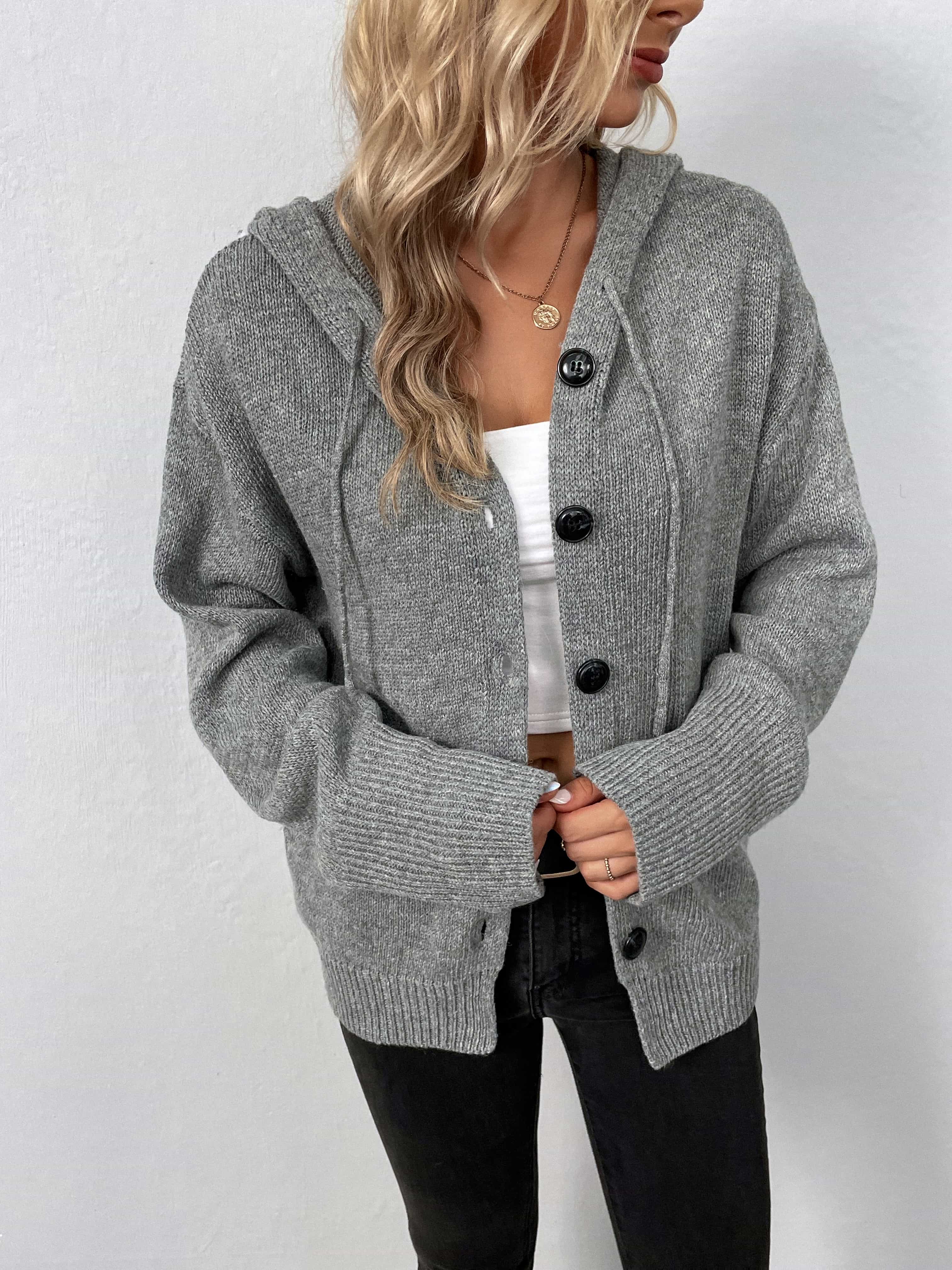 Glownestbest® | Button-Down Long Sleeve Hooded Sweater Gray d45632a066774e2098a136429dd25920-Max Glownestbest