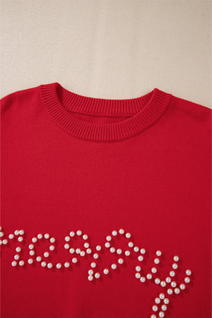 Blackish Green Pearl Beaded Merry Casual Sweater d4a5bbcce0a5fa67 Glownestbest