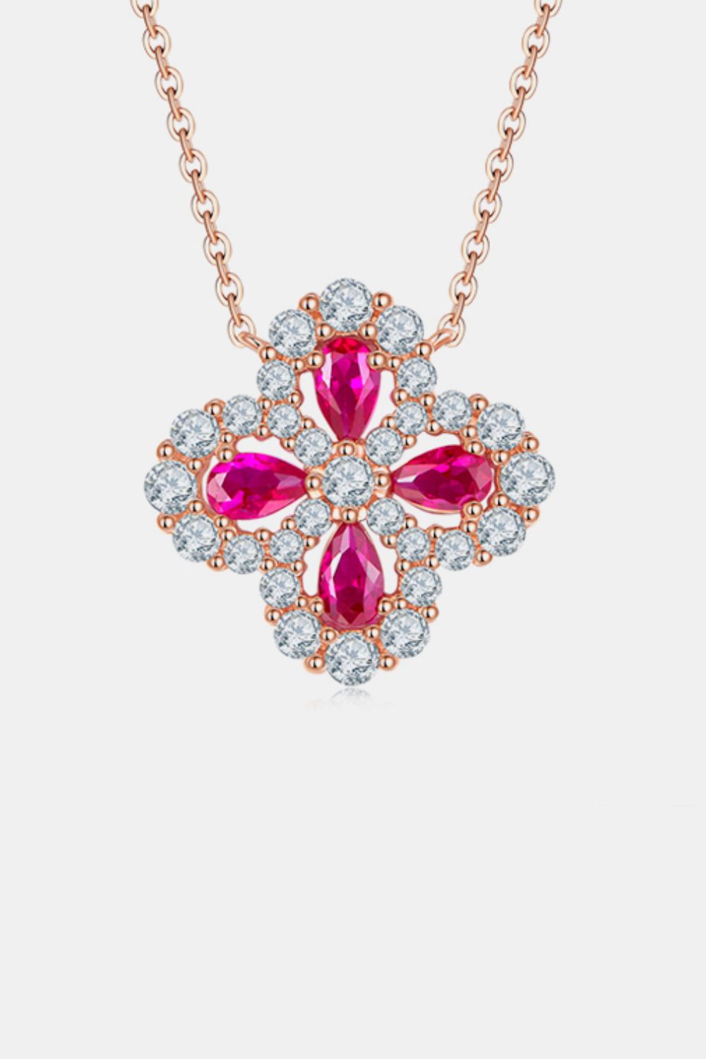 925 Sterling Silver Lab-Grown Ruby Flower Shape Necklace Silver One Size d4ac3efa-95d1-4d11-af5f-b7f44cb057ad-Max Trendsi
