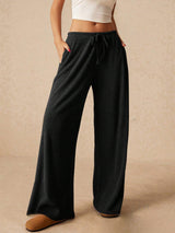 Ribbed Drawstring Wide Leg Pants Black d4e24173-1c78-4c32-817c-2c83f7c549d9-Max Trendsi
