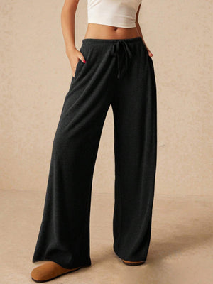 Ribbed Drawstring Wide Leg Pants Black d4e24173-1c78-4c32-817c-2c83f7c549d9-Max Trendsi