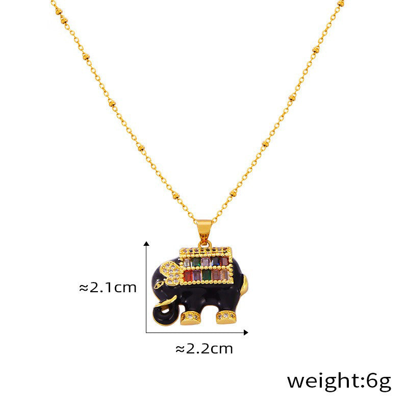 18K Gold Trendy Personalized Elephant Inlaid Gemstone Design Necklace Black d516f87e-895c-4047-a9a9-71149a7588ba Glownestbest