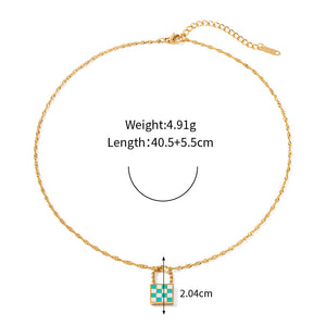 18K Novel Fashion Checker Checker Green and White Design Versatile Pendant Necklace Style A d51d0329-8df8-4ce1-94ce-c47c881aa9ab Artshiney