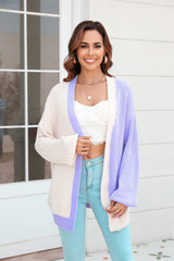 Angel Wings Open Front Contrast Color Balloon Sleeve Cardigan Lavender d528660e961441fb9e8d76a3e6e661ef-Max Glownestbest