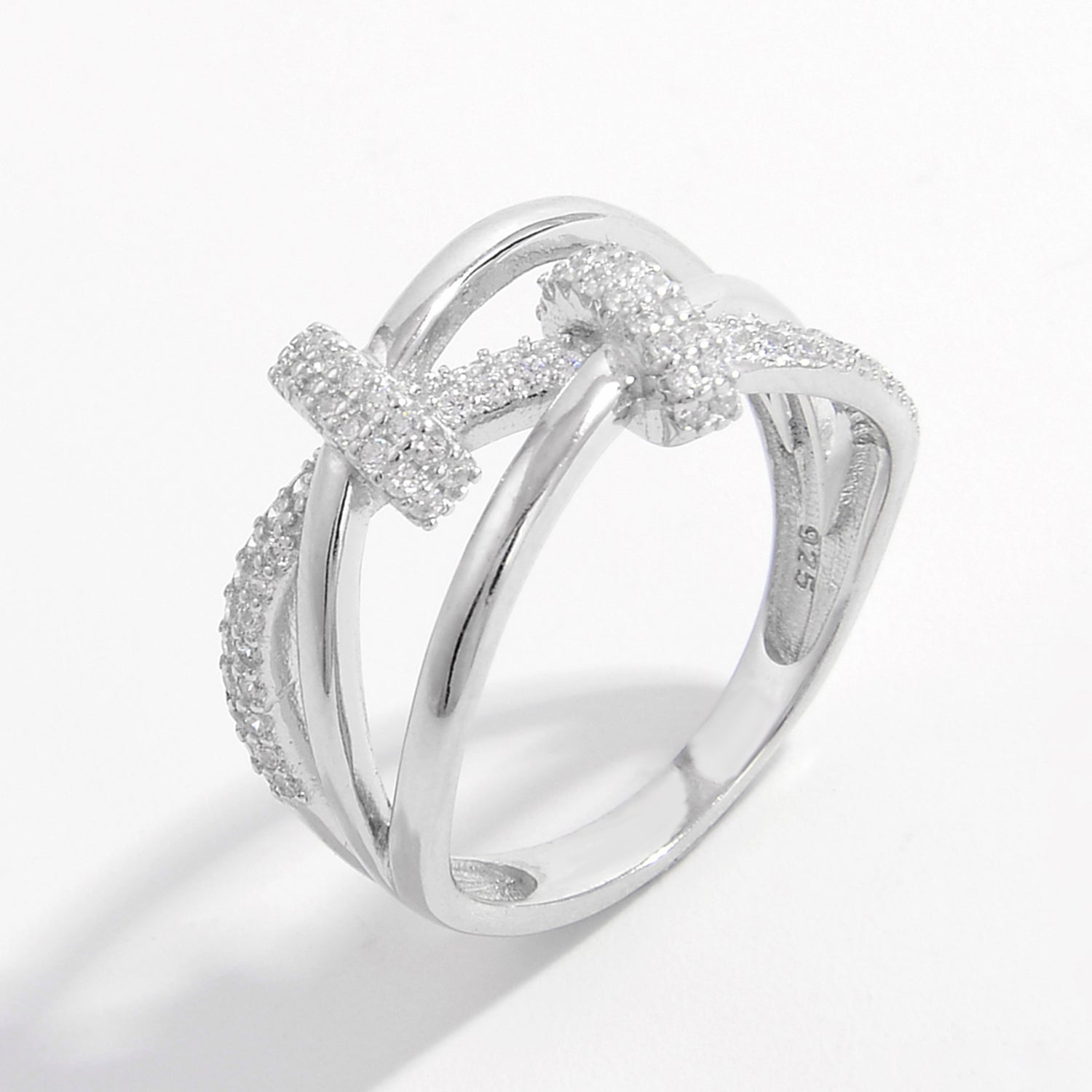 Inlaid Zircon 925 Sterling Silver Crisscross Ring d52c6d55-694c-48c1-bf41-e3b61eb8ac22-Max Trendsi