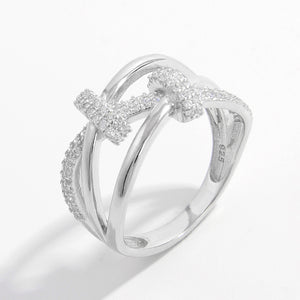 Inlaid Zircon 925 Sterling Silver Crisscross Ring d52c6d55-694c-48c1-bf41-e3b61eb8ac22-Max Trendsi