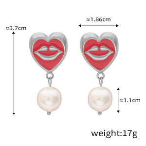18K gold trendy personalized lips with pearl design simple style necklace and earrings set d541f2a1-a7c5-4b19-a632-cbdf0993de5d Artshiney