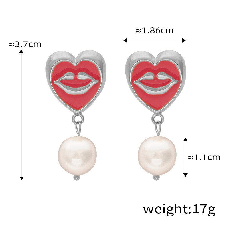 18K gold trendy personalized lips with pearl design simple style necklace and earrings set d541f2a1-a7c5-4b19-a632-cbdf0993de5d Artshiney