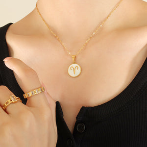 Exquisite Zodiac White Seashell Design Pendant Necklace Aries d592d992-c86d-4803-bf68-86579bff05ff Artshiney