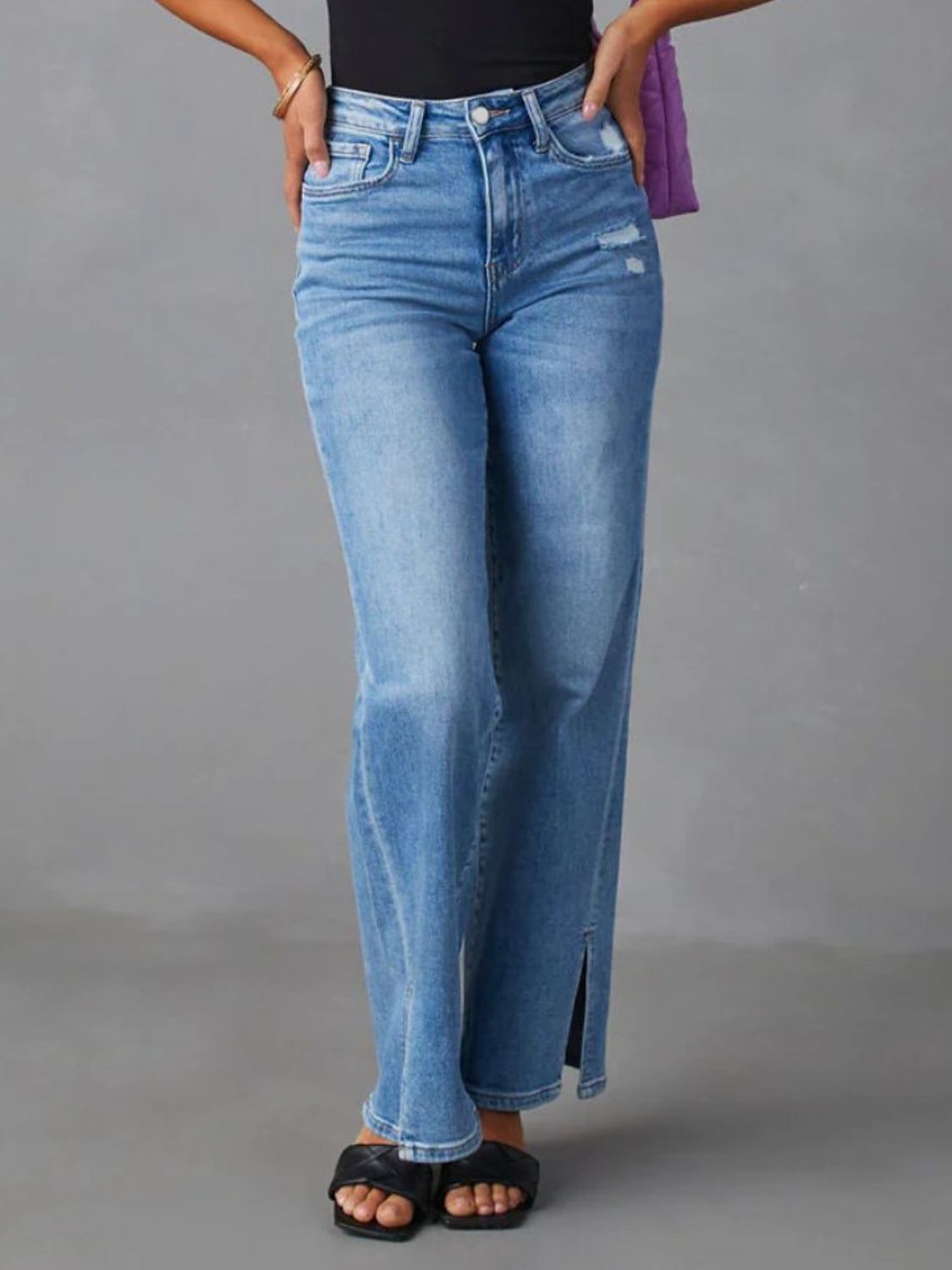 Slit Buttoned Jeans with Pockets d5a0a5c1-568e-49ce-8427-5363773152f3-Max Trendsi