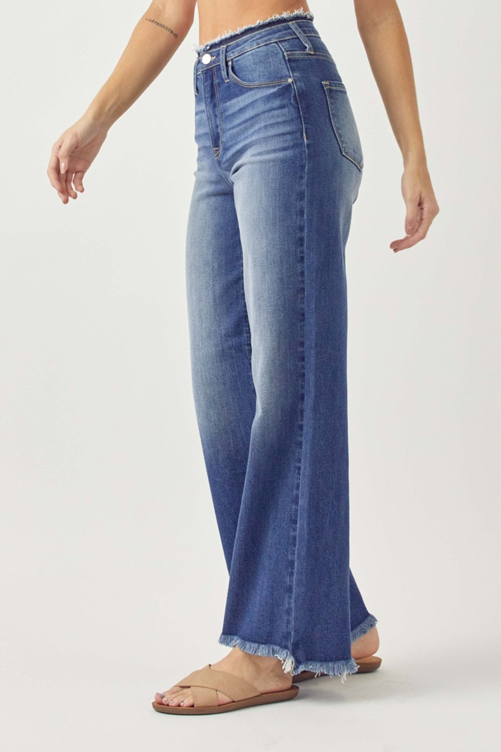RISEN High Waist Raw Hem Wide Leg Jeans d639cb64-e7dc-44a7-83af-831805fc5681-Max Trendsi