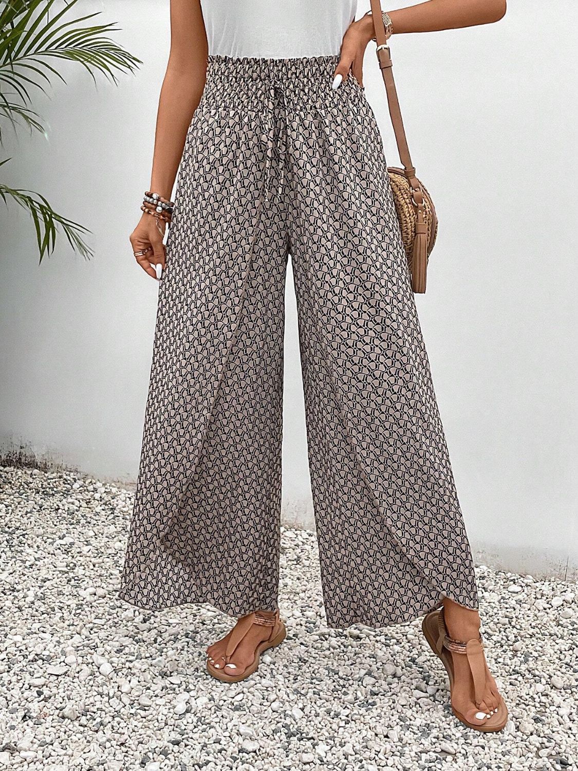 Tied Printed Wide Leg Pants Light Gray d66085c6-6f52-4086-b6e6-5c8a4dd1b0be-Max Trendsi