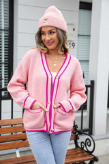 Angel Wings Waffle Knit V-Neck Cardigan with Pocket Blush Pink d6cb8409e20645ef8c8bb0c5d4ca0e58-Max Glownestbest