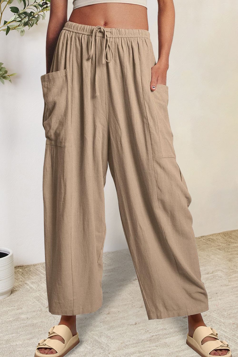 Full Size Pocketed Drawstring Wide Leg Pants d6cc8b43-e6db-4dcd-82dc-0d82c44af454-Max Trendsi