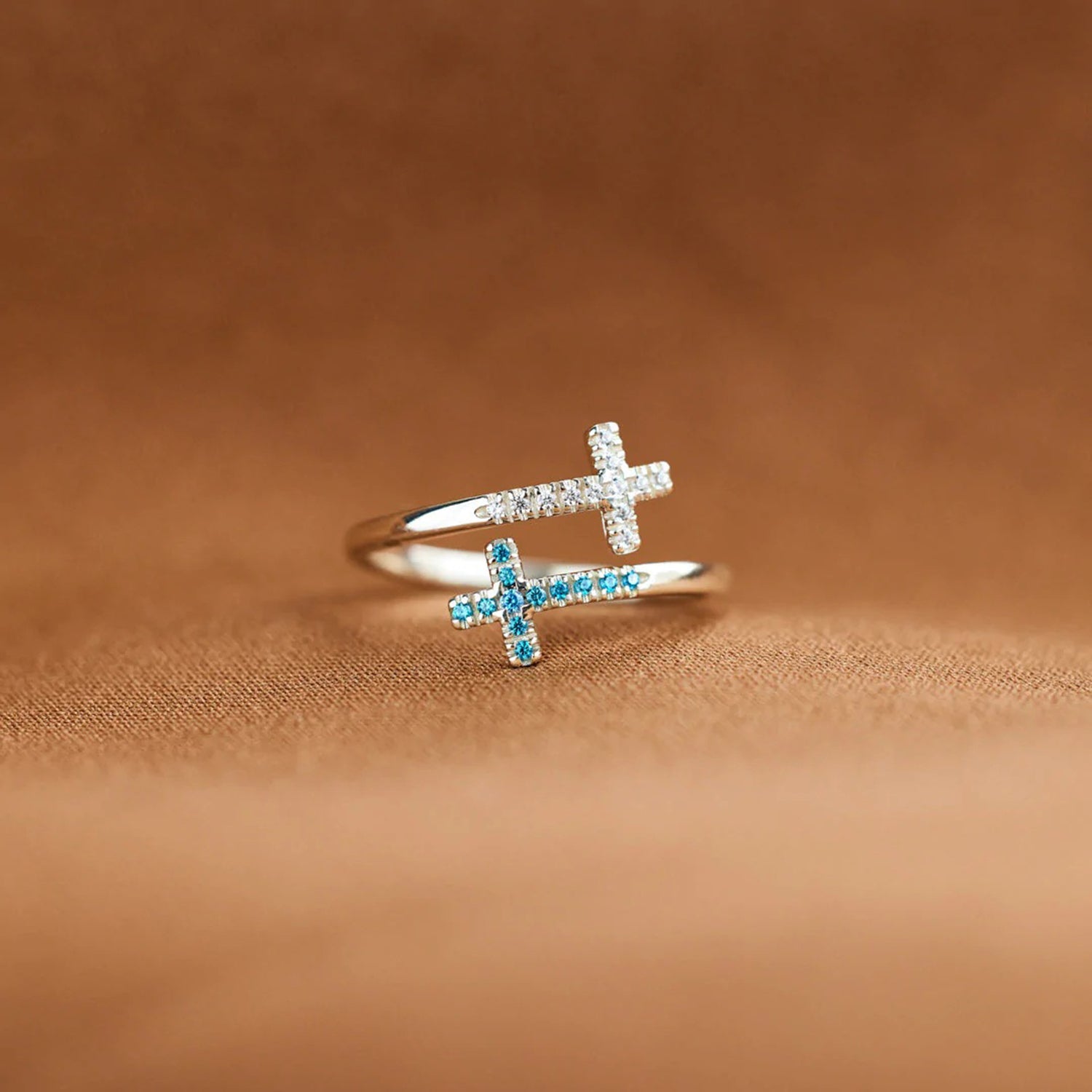 Zircon 925 Sterling Silver Double Cross Bypass Ring d6e3d6c6-da40-4e9b-993e-2809a337d80c-Max Trendsi