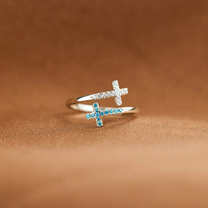 Zircon 925 Sterling Silver Double Cross Bypass Ring d6e3d6c6-da40-4e9b-993e-2809a337d80c-Max Trendsi
