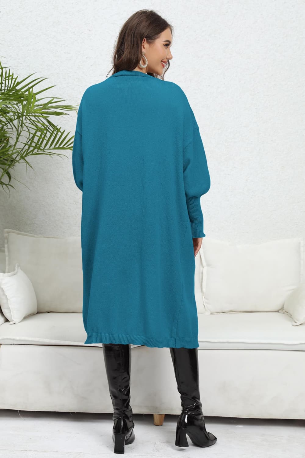 Lantern Sleeve Open Front Pocketed Cardigan d73037360d7d4c33bfccafe2c4006ad5-Max Glownestbest