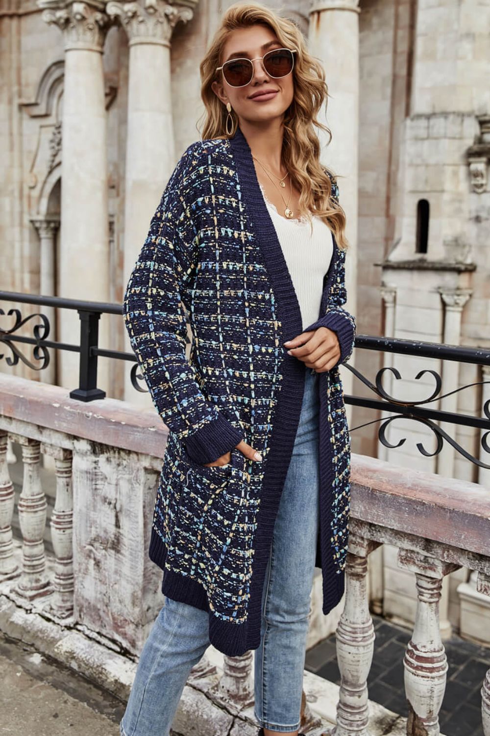 Angel Wings Multicolored Ribbed Trim Open Front Cardigan with Pockets d755e7ffe8c946858d925e7cfc567c5c-Max Glownestbest