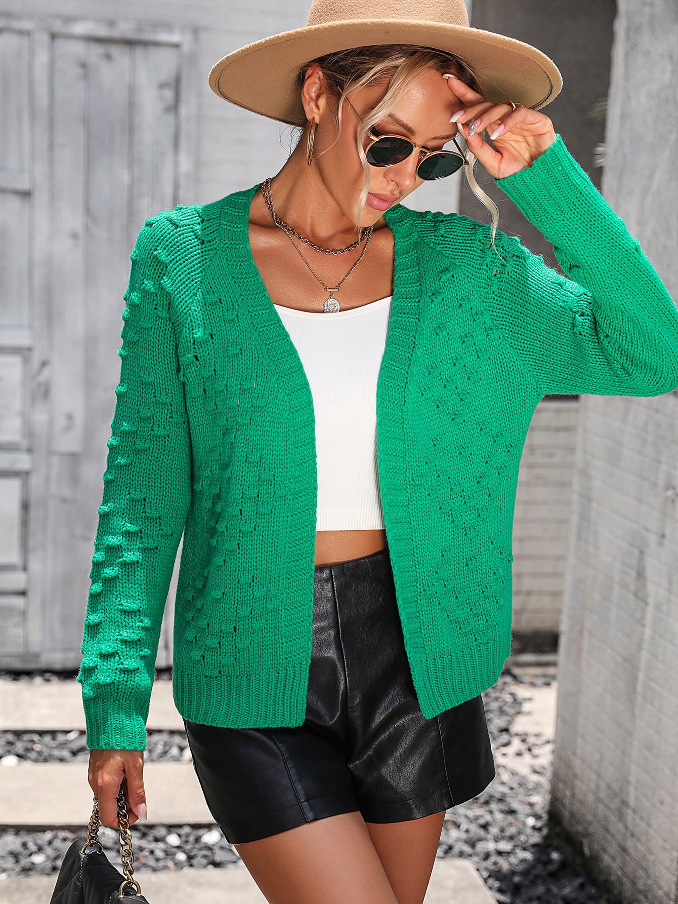Glownestbest® | Open Front Long Sleeve Cardigan Green d996a0ae8b174d659e3eac7d615f97e3-Max Glownestbest