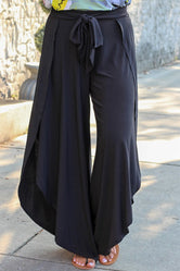 Plus Size Tie Front Wide Leg Pants Black d9dc1aed8661410e9e4cb267c3f04888-Max Trendsi